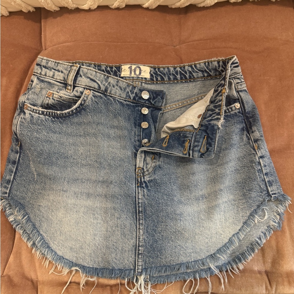 Free People Denim Button-Up Mini Skirt